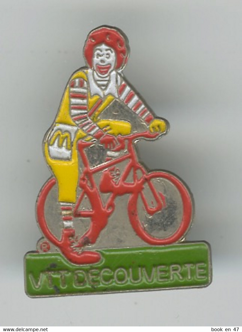 {67030} Pin's " McDonald's , VTT DECOUVERTE " , Sans Attache ; Clown , Vélo - McDonald's