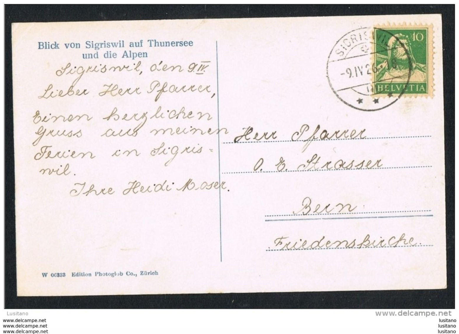 Blick Von Sigriswil Auf Thunersee Und Die Alpen - 1926 Stamp Suisse Switzerland ( 2 Scans ) - Sigriswil