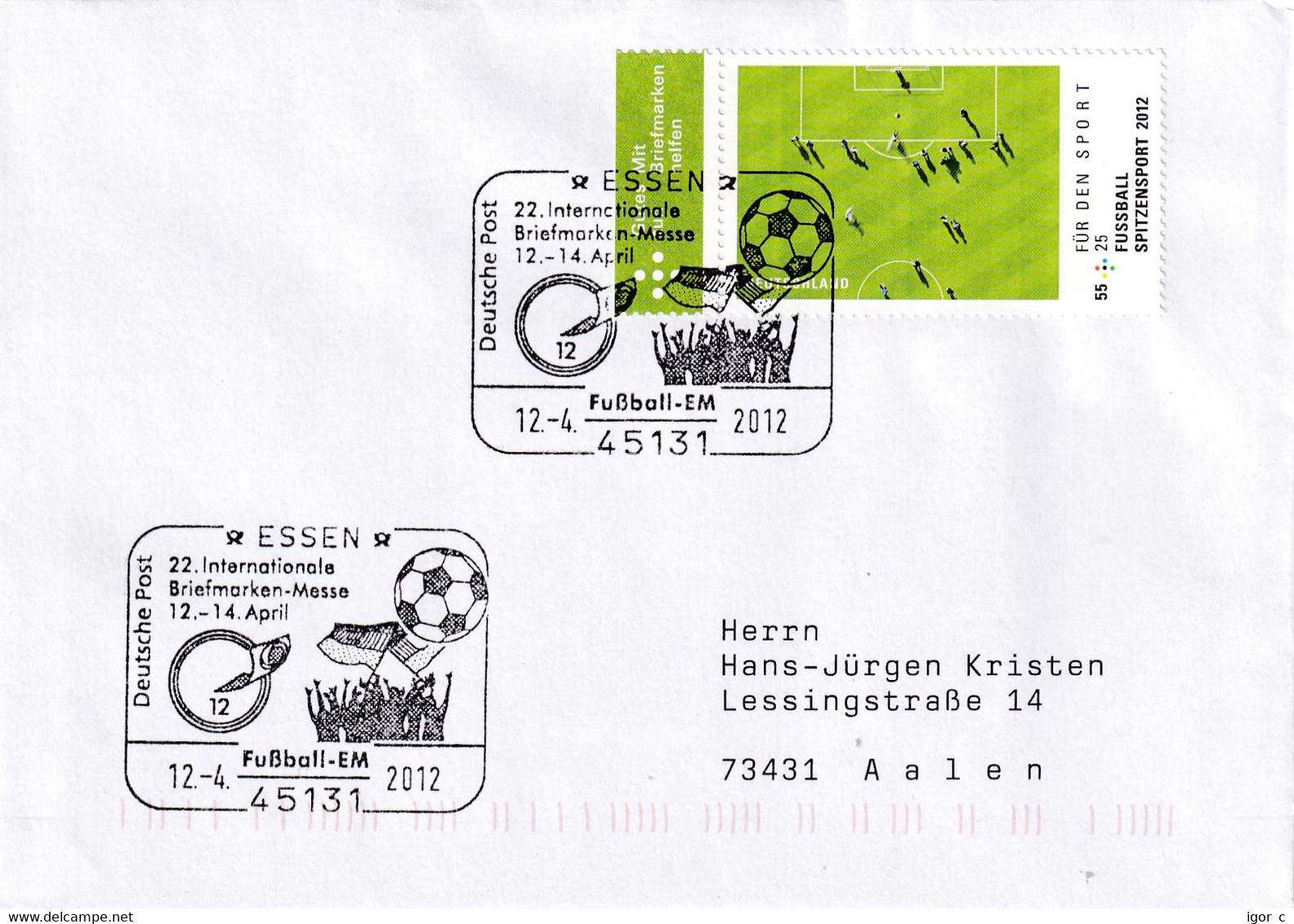 Germany 2012 Cover; Football Fussball Soccer Calcio; UEFA Euro Ukraine; Stamp Fair Essen; Für Den Sport Football Stamp - 2010 – Zuid-Afrika