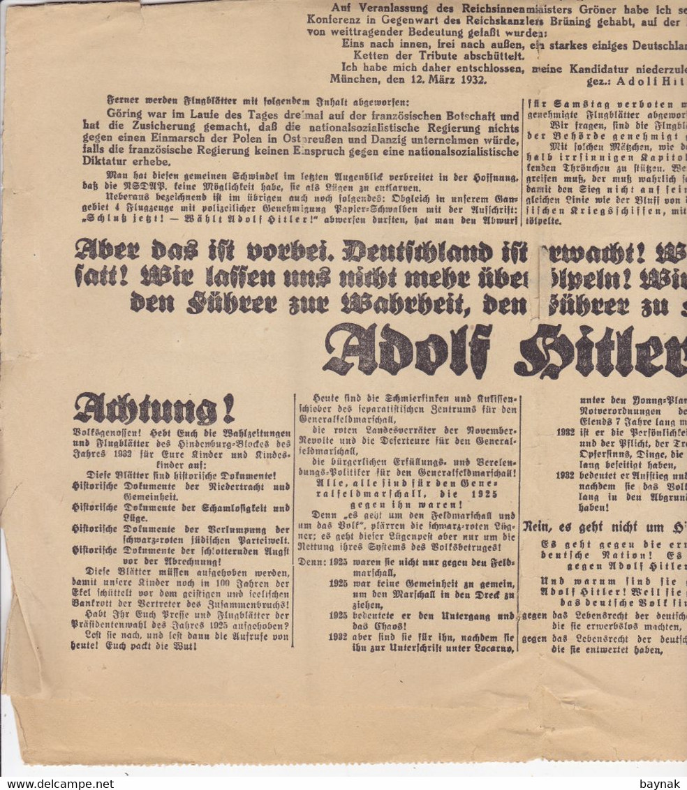 DEUTSCHLAND --  WW2  --  ,, VOLKSPAROLE ,,  -- EXTRA - BLATT TAGESZEITUNG DES GAUES DUSSELDORF DER NSDAP- 1932 - German