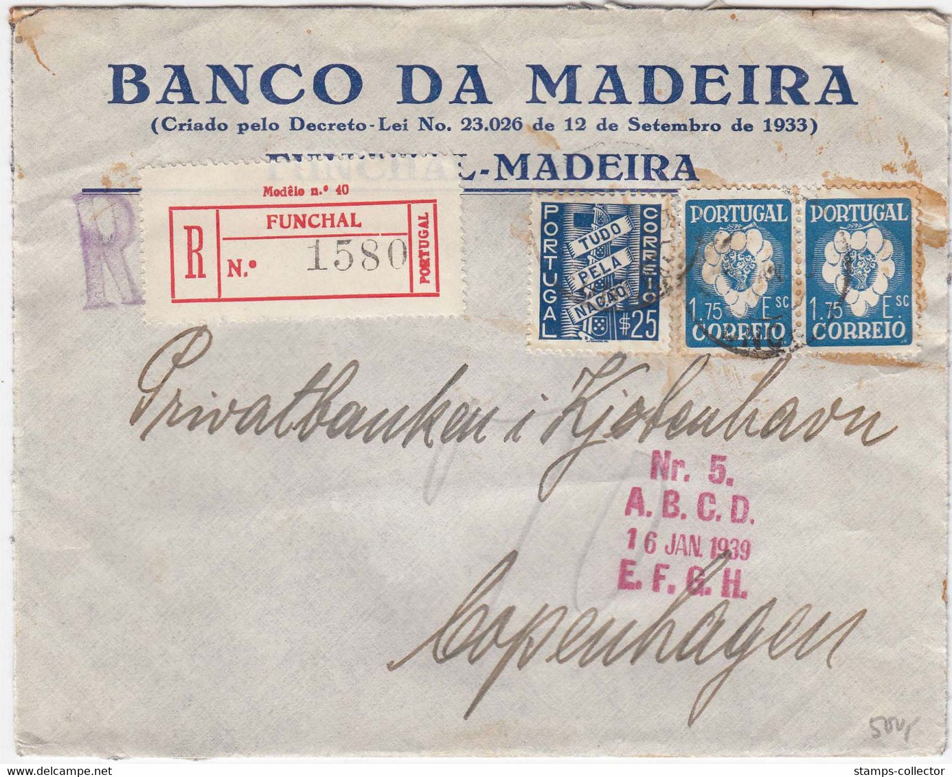 Portuguese Maderia, Funchal. R-letter To Denmark 1939 - Funchal