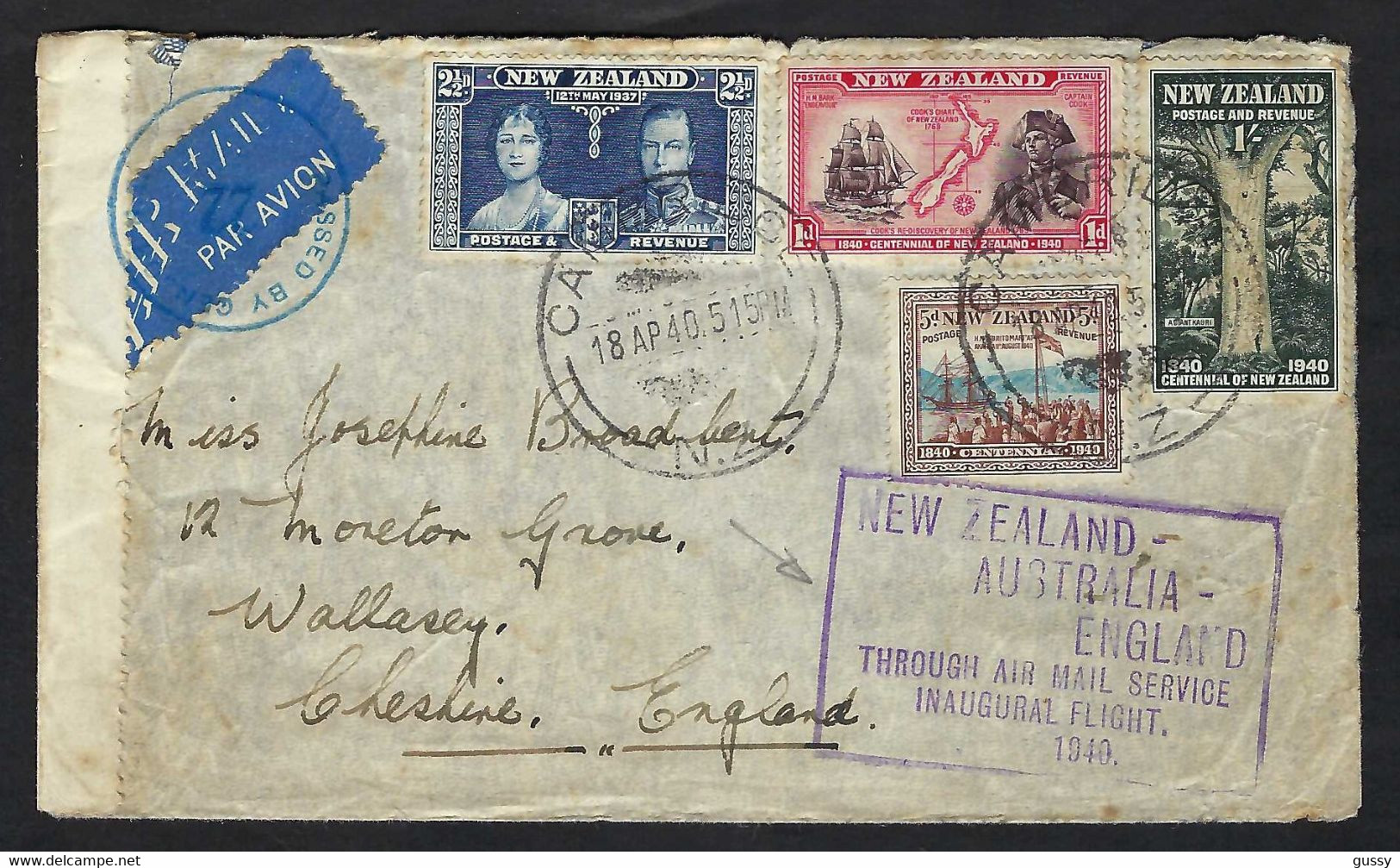 NOUVELLE ZELANDE 1940: LSC  De Cambridge Pour L'Angleterre, Affr. 4 Couleurs, Censure Néo-zélandaise - Covers & Documents