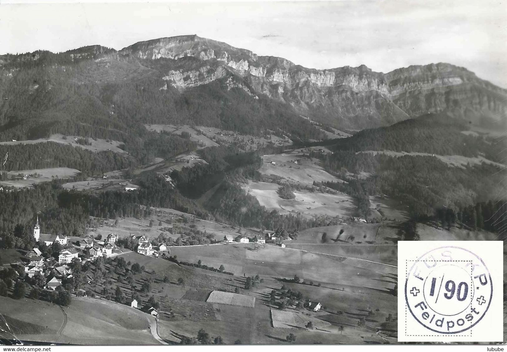 Feldpost AK  "Schwarzenberg - Fliegeraufnahme"  (Füs.Kp.I/90)         Ca. 1950 - Abstempelungen