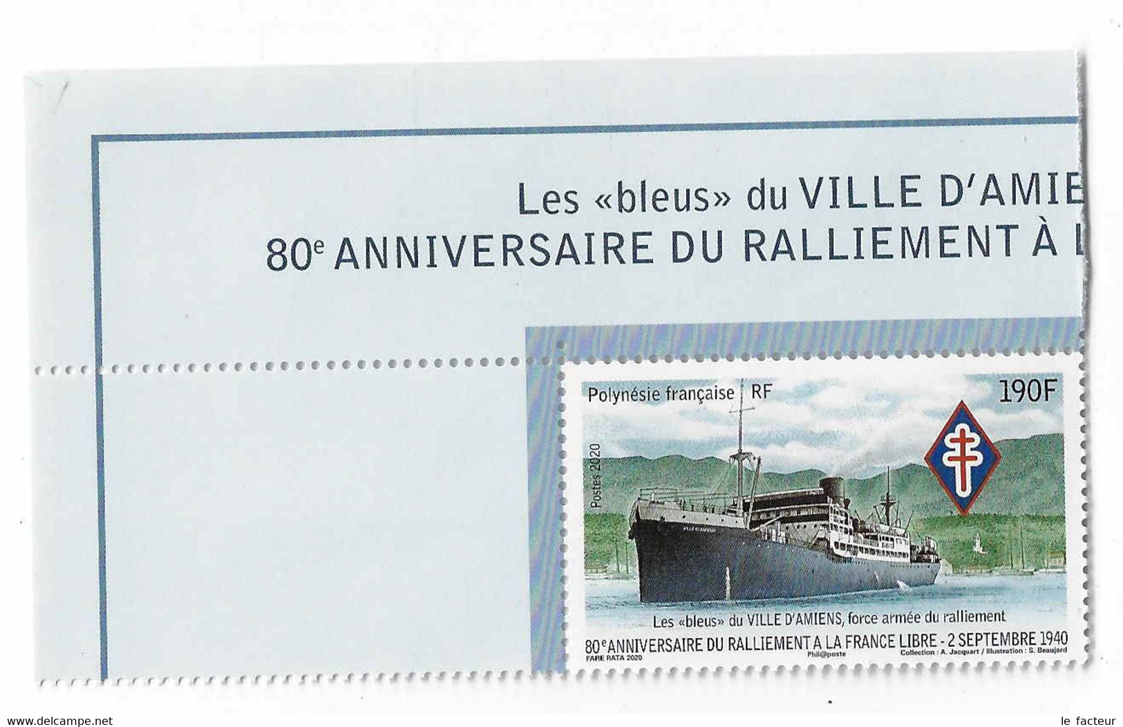 DA4 Polynésie 2020 ** Ralliement à La France Libre Navire Ville D'Amiens / Ship WW 2 - Nuevos