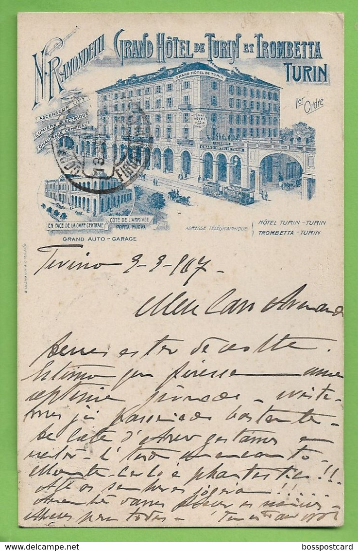 Torino - Grand Hôtel De Turin Et Trombetta Gruss Aus  Gare Ferrovia Tramway Railway Philately Italia - Bars, Hotels & Restaurants