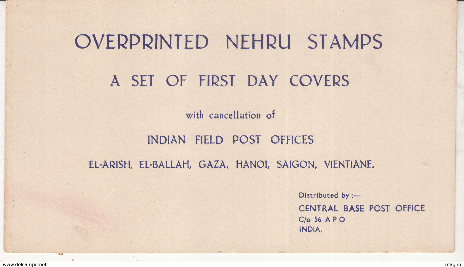 Packing Board Of Ovpt Nehru Stamps FDC, APO El-Arish, El-Ballah, Gaza, Hanoi, Saigon, Vietnam, Army, Defence, - Franquicia Militar