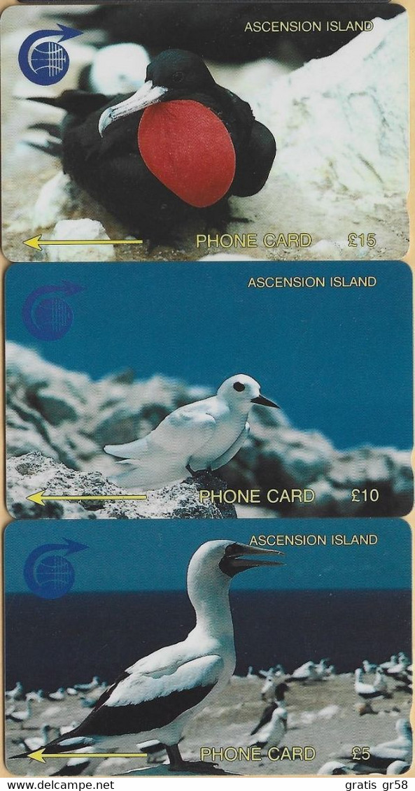 Ascension - GPT, 2CASA/B/C, Set Of 3 Cards, White/Fairy/Frigate Bird, 5/10/15£, 1991, Used - Isole Ascensione