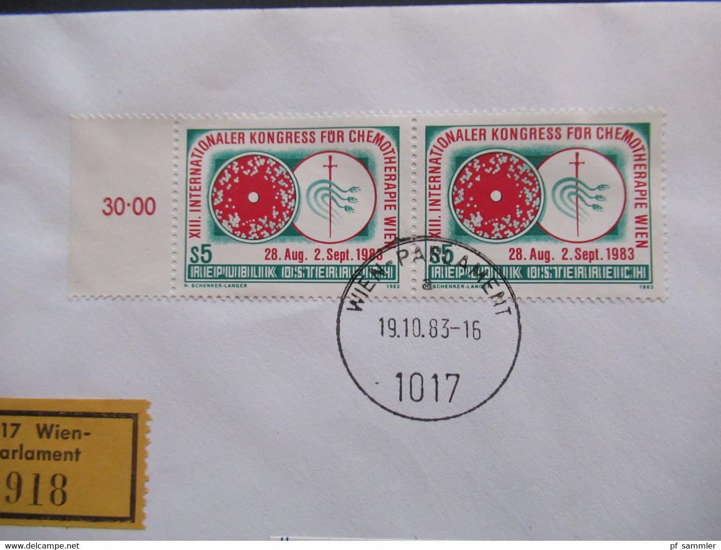 Österreich 1983 Einschreiben Mit Aufgabeschein 1017 Wie Parlament Flugpost Air Mail Nach Omer Israel Mit 2 Ank. Stempel - Cartas & Documentos