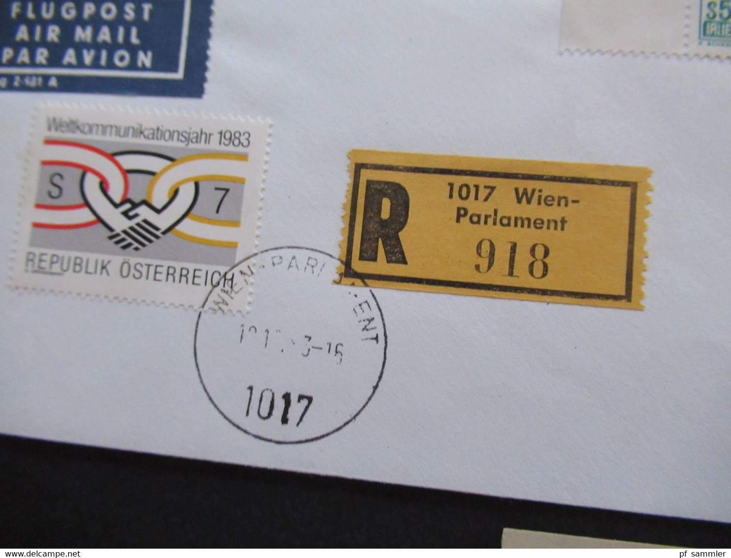 Österreich 1983 Einschreiben Mit Aufgabeschein 1017 Wie Parlament Flugpost Air Mail Nach Omer Israel Mit 2 Ank. Stempel - Lettres & Documents