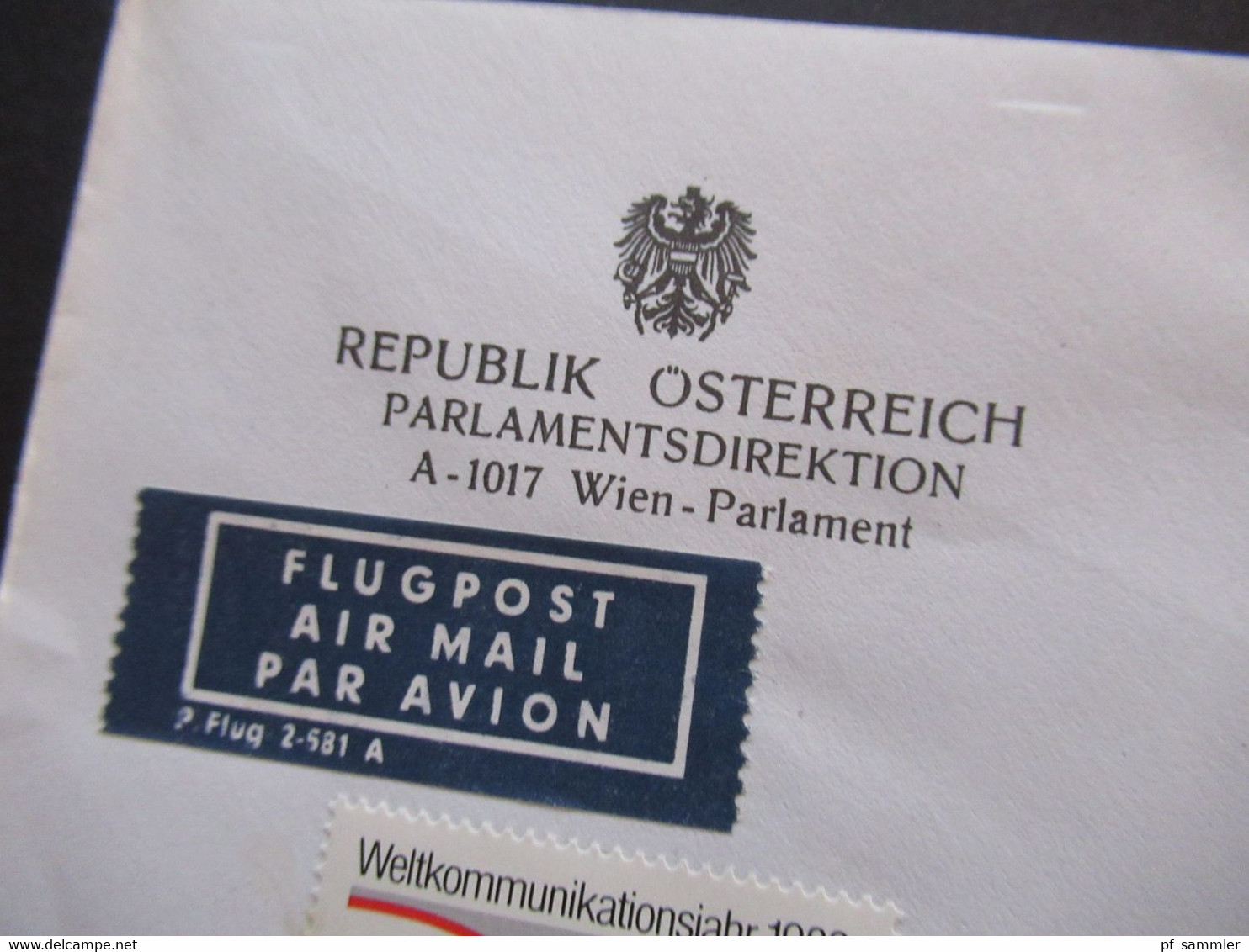 Österreich 1983 Einschreiben Mit Aufgabeschein 1017 Wie Parlament Flugpost Air Mail Nach Omer Israel Mit 2 Ank. Stempel - Cartas & Documentos