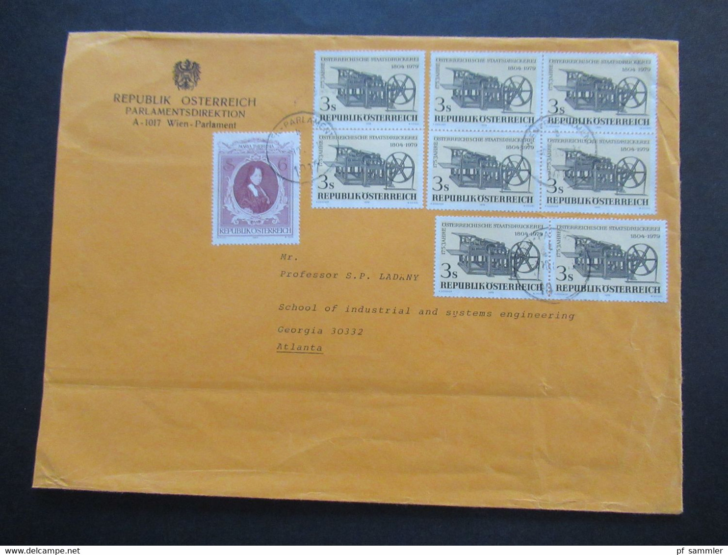 Parlamentsdirektion  1017 Wien 1979 Flugpost Nach Atlanta An Shaul Ladany Social Philately / Judaica. Wien Parlament - Lettres & Documents