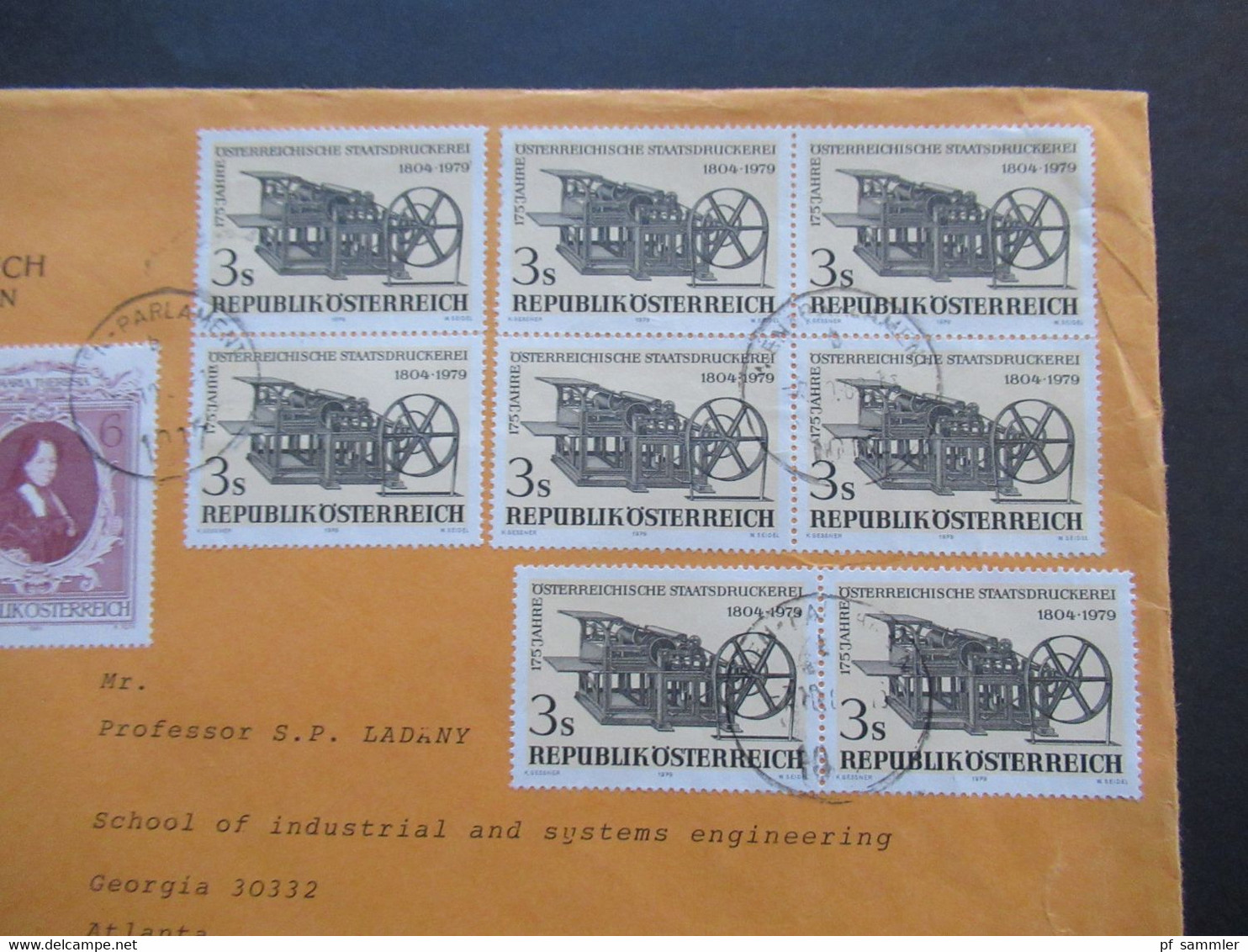 Parlamentsdirektion  1017 Wien 1979 Flugpost Nach Atlanta An Shaul Ladany Social Philately / Judaica. Wien Parlament - Covers & Documents