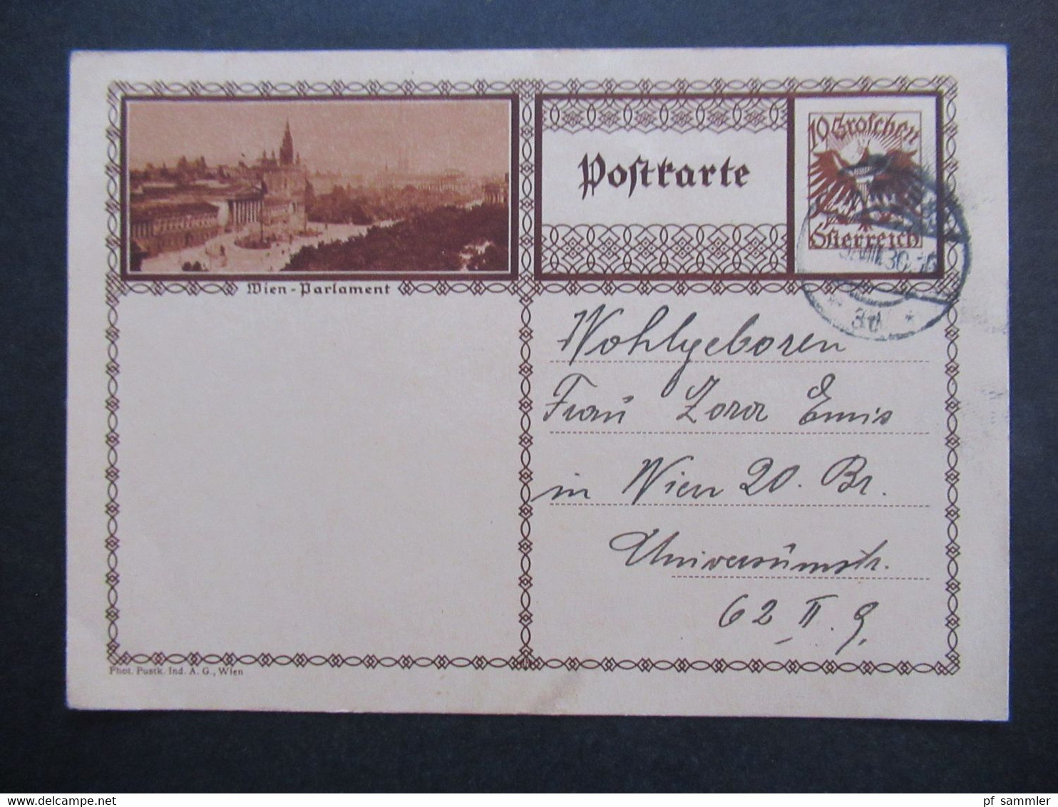 Österreich 1930 GA Bildpostkarte P 278 Mit Bild Wien Parlament / Parlamentsgebäude Wien Osrts PK - Lettres & Documents