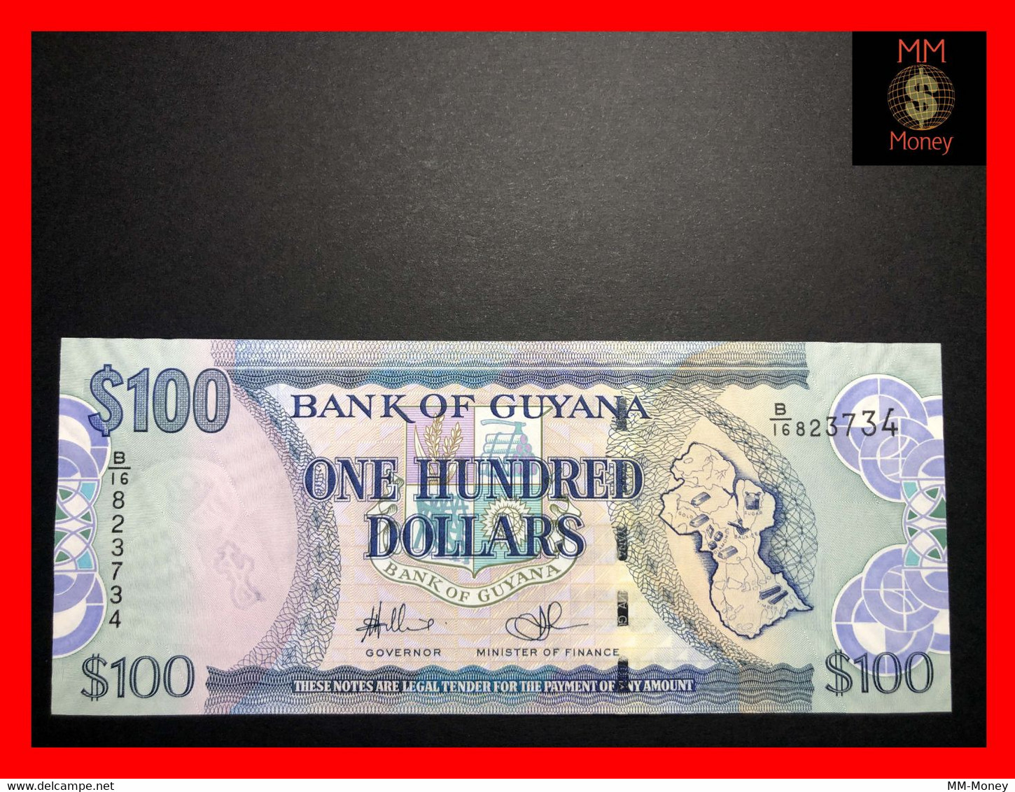 GUYANA 100 $  2009 P. 36 B  Sig. Williams - Singh    UNC - Guyana