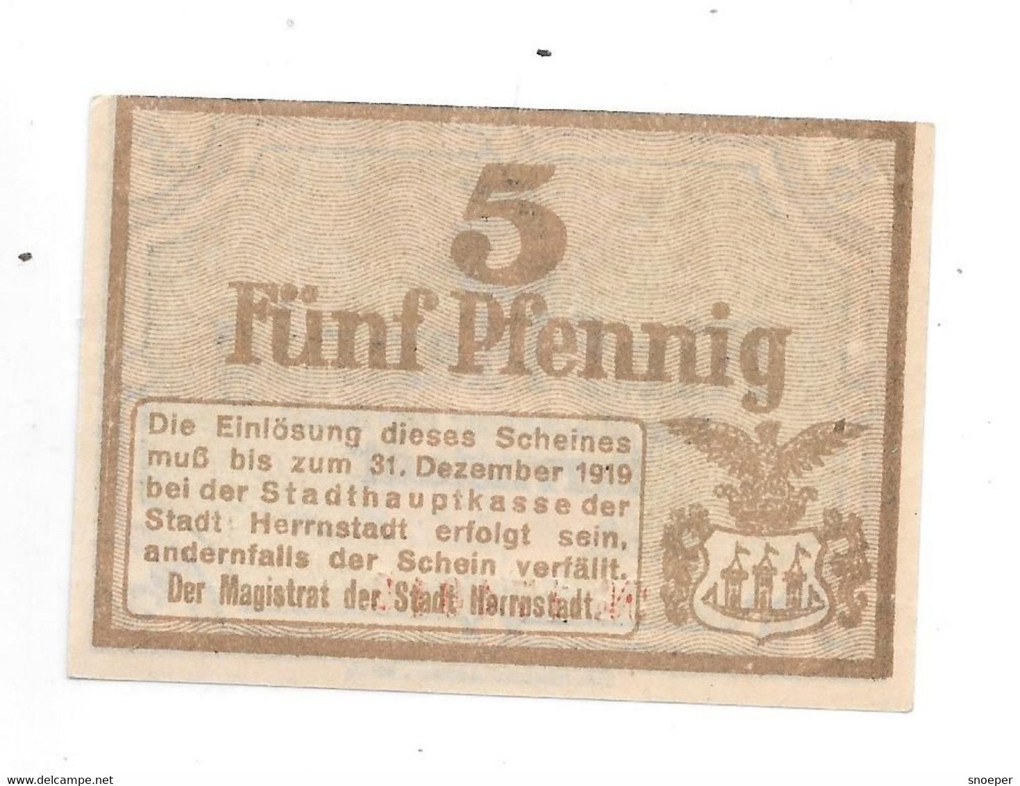 Notgeld Herrnstadt 5 Pfennig 1920  Km H31.1 - [11] Emissioni Locali