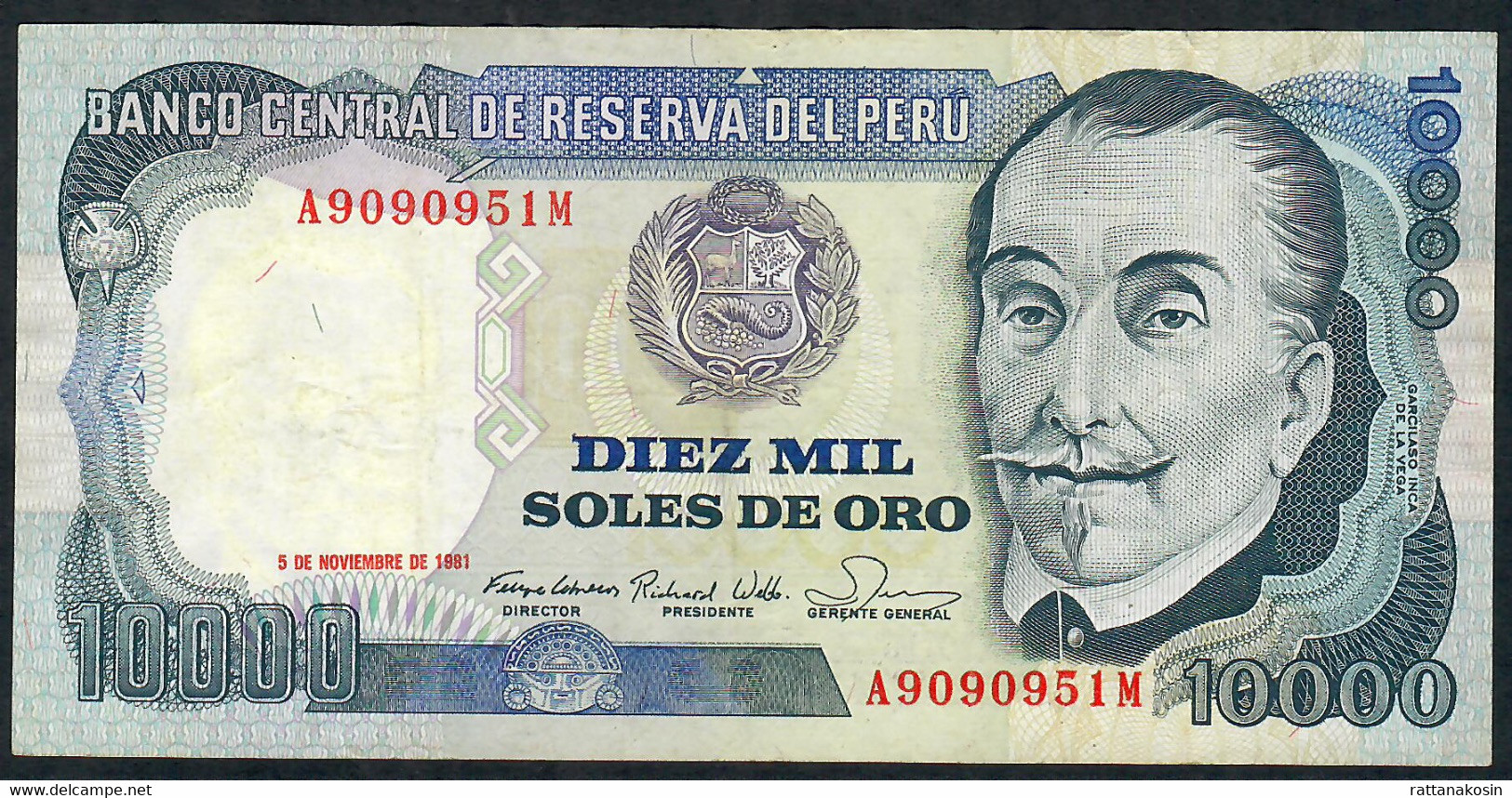 PERU P124 10000 SOLES DE ORO 5.11.1981 #A/M      VF  NO P.h. - Peru
