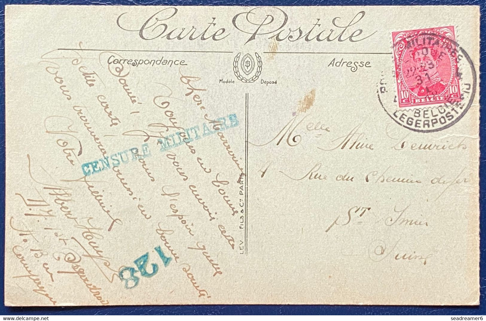 Carte Albert 1er N°138 Obl "4 Postes Militaires Belgique 4" Pour La Suisse Censure Militaire 128 TTB - Belgische Armee