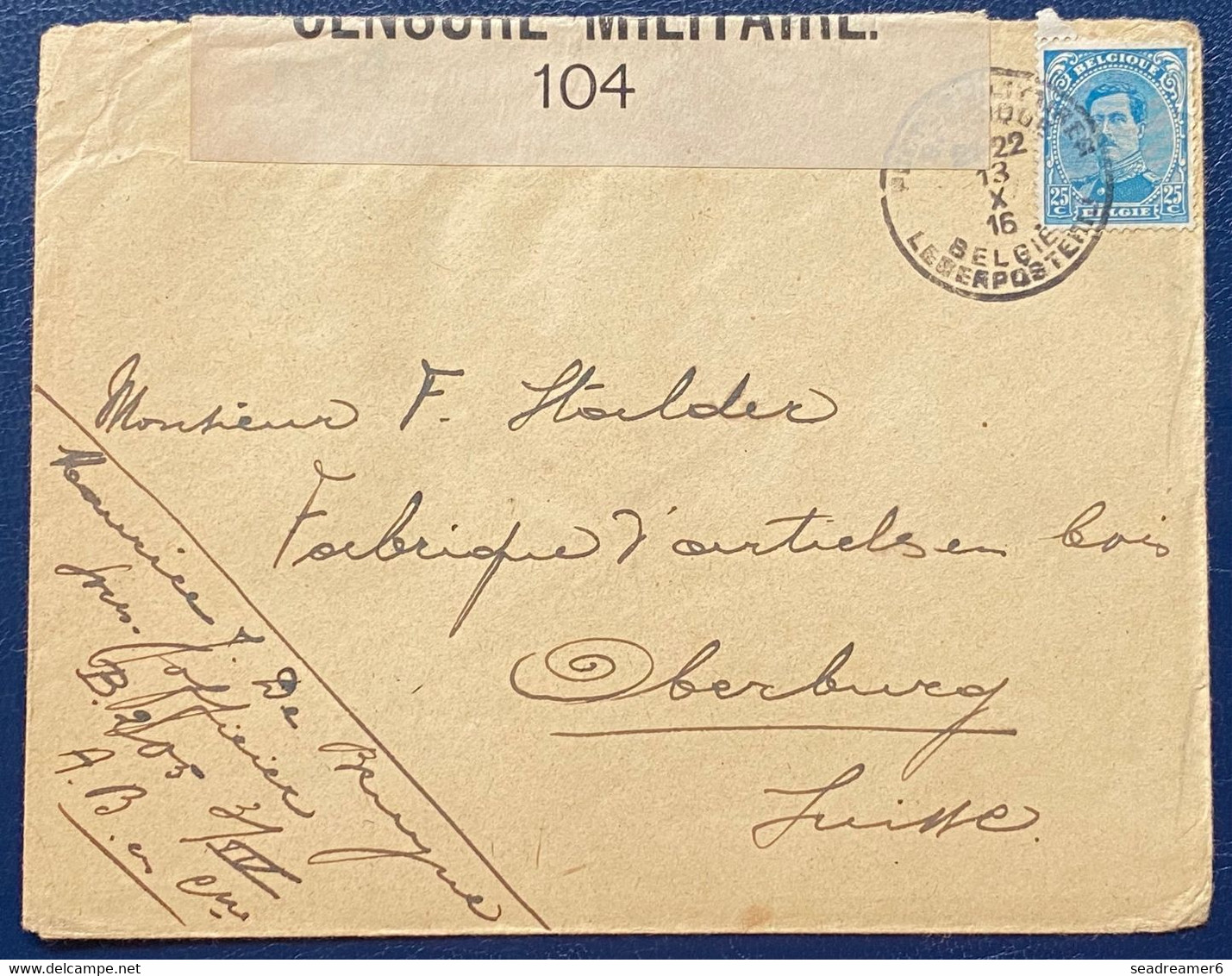 Lettre Albert 1er N°141 Obl "postes Militaires Belgique" Pour La Suisse à Oberburg Censure Militaire 104 TTB - Army: Belgium