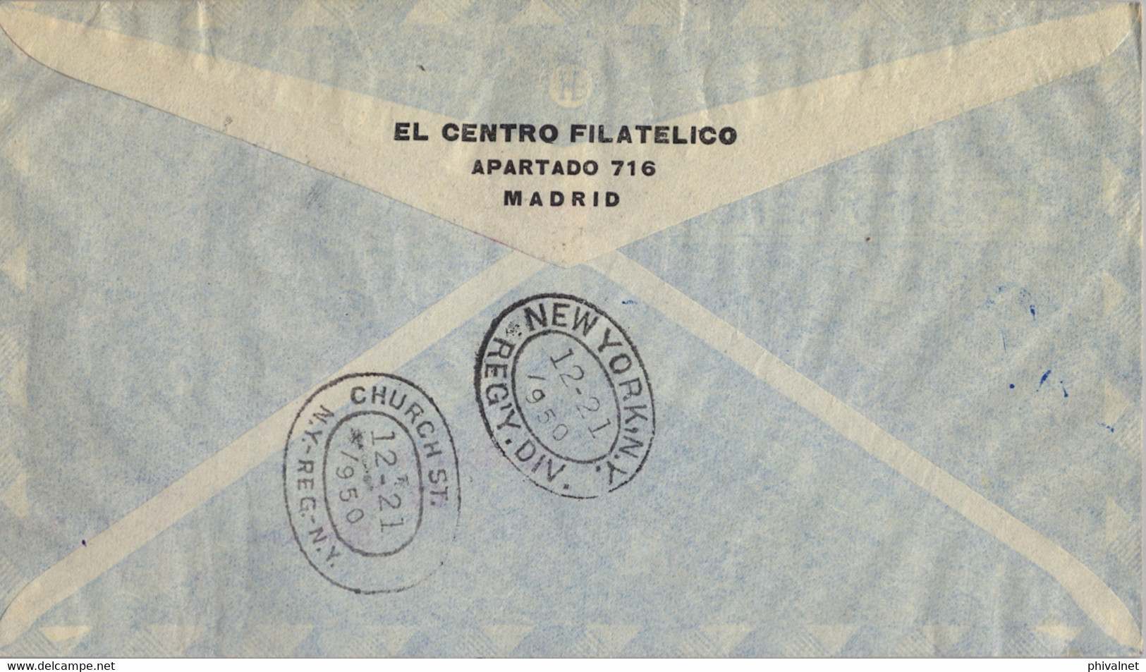 1950 SIDI IFNI - NUEVA YORK , SOBRE CERTIFICADO , CORREO AÉREO , LLEGADA AL DORSO , ED. 71 , DIA DEL SELLO - Ifni