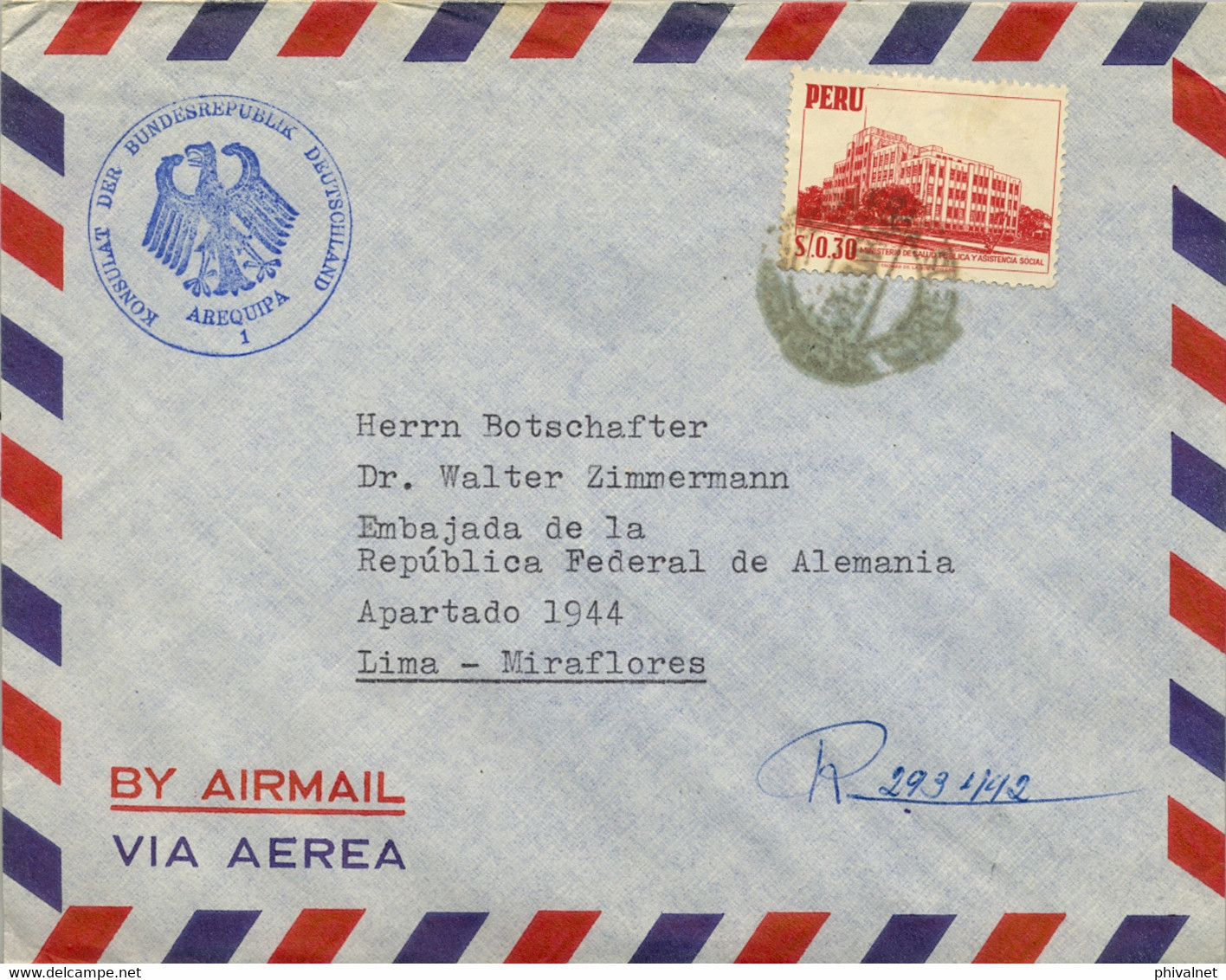 1960 PERÚ , SOBRE CERTIFICADO , AREQUIPA - LIMA , CORREO CONSULAR , LLEGADA - Perú