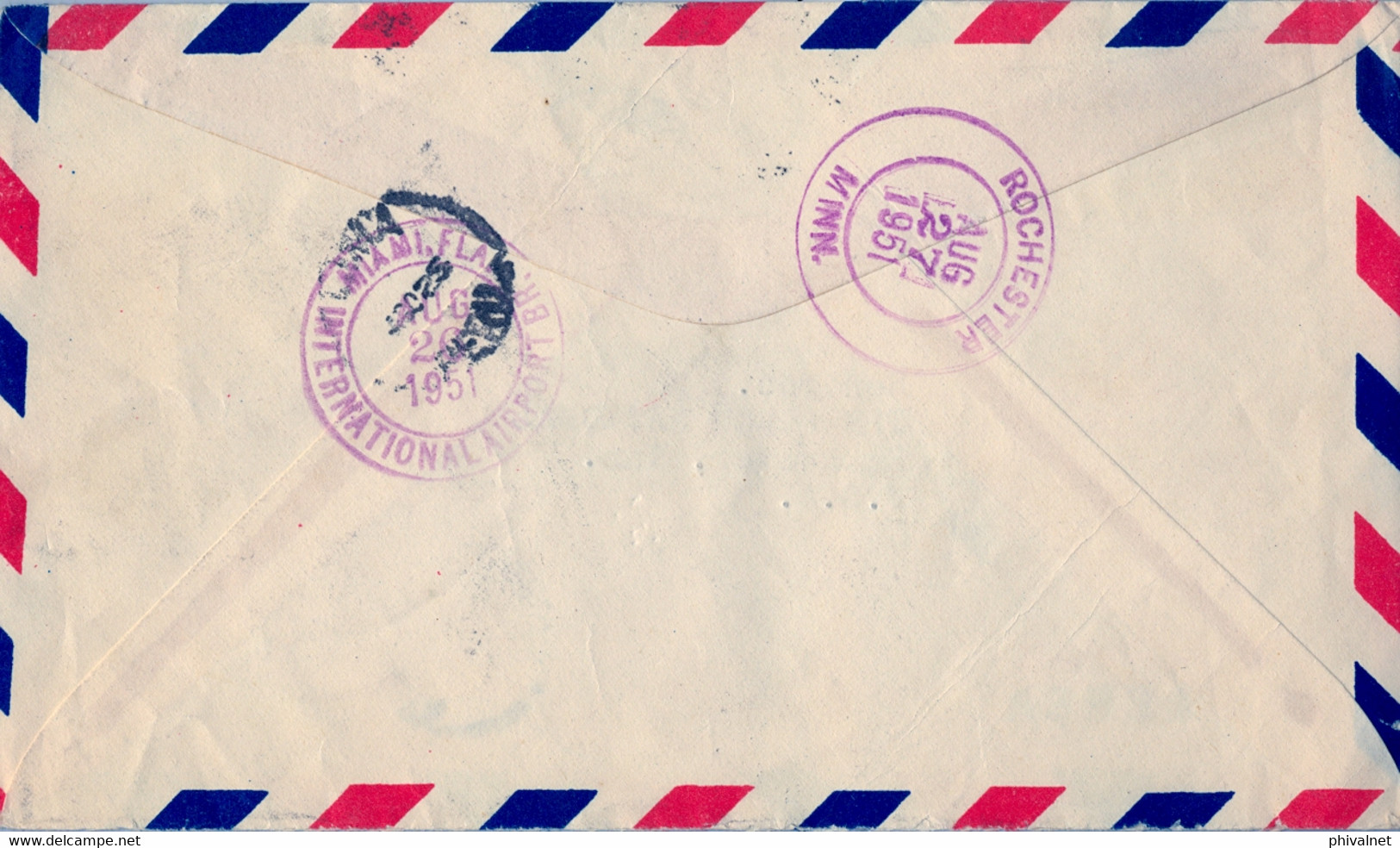 1951 PERÚ , SOBRE CERTIFICADO , LIMA - ROCHESTER , CORREO AÉREO , TRÁNSITO MIAMI , LLEGADA - Pérou