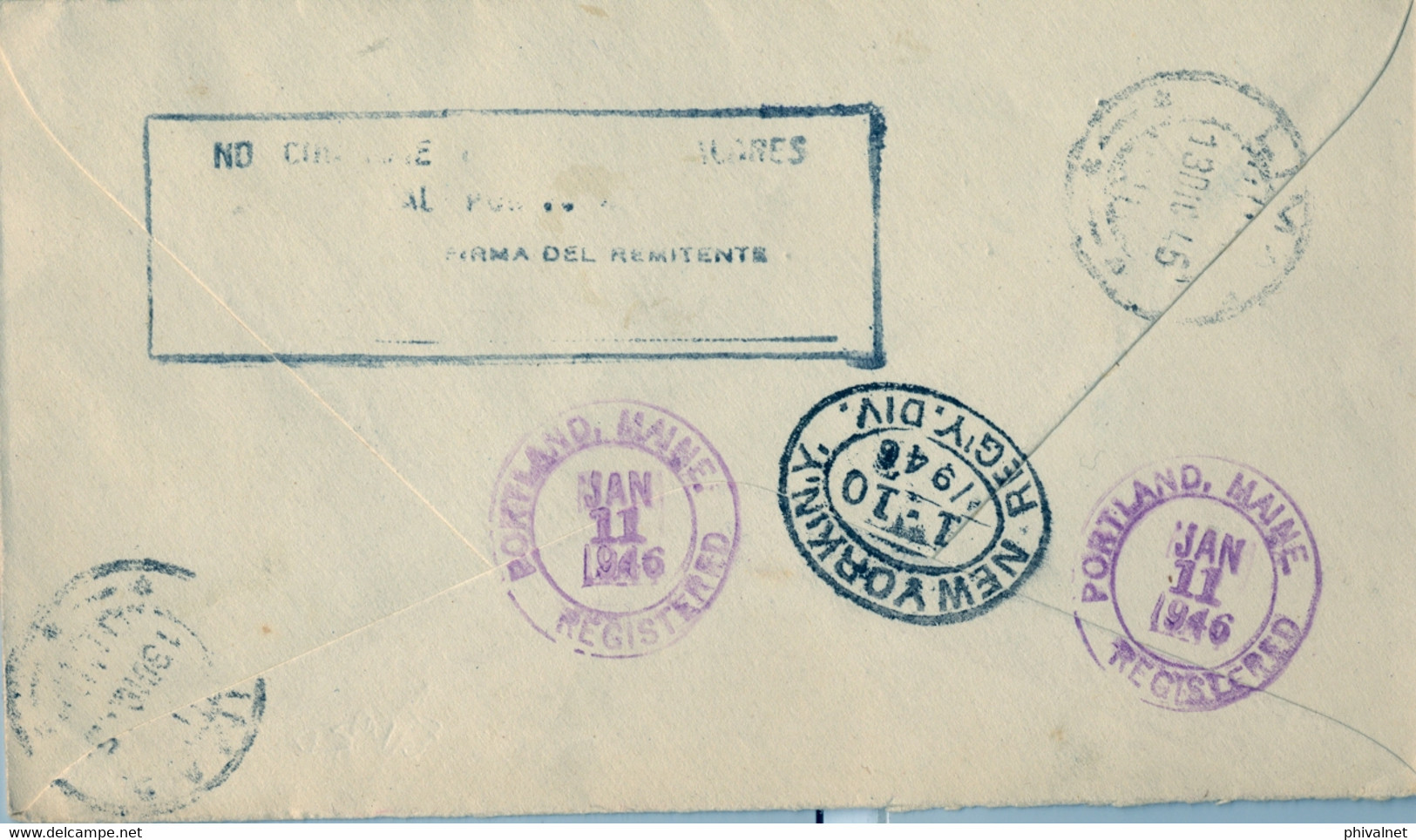 1946 PERÚ , SOBRE CERTIFICADO , LIMA - PORTLAND , TRÁNSITOS , LLEGADA - Perù