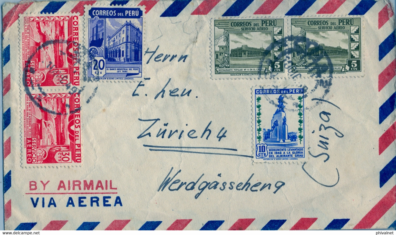 1949 PERÚ , SOBRE CIRCULADO ENTRE LIMA Y ZÜRICH , CORREO AÉREO - Perú