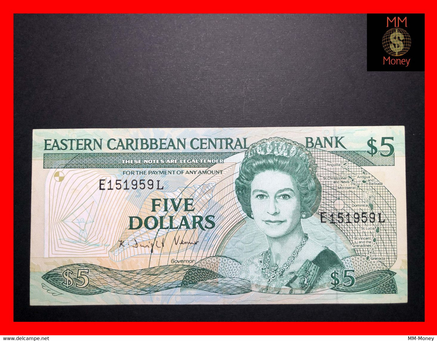 East - Eastern Caribbean 5 $  1988  P. 22  *A*  "Antigua"    XF - East Carribeans