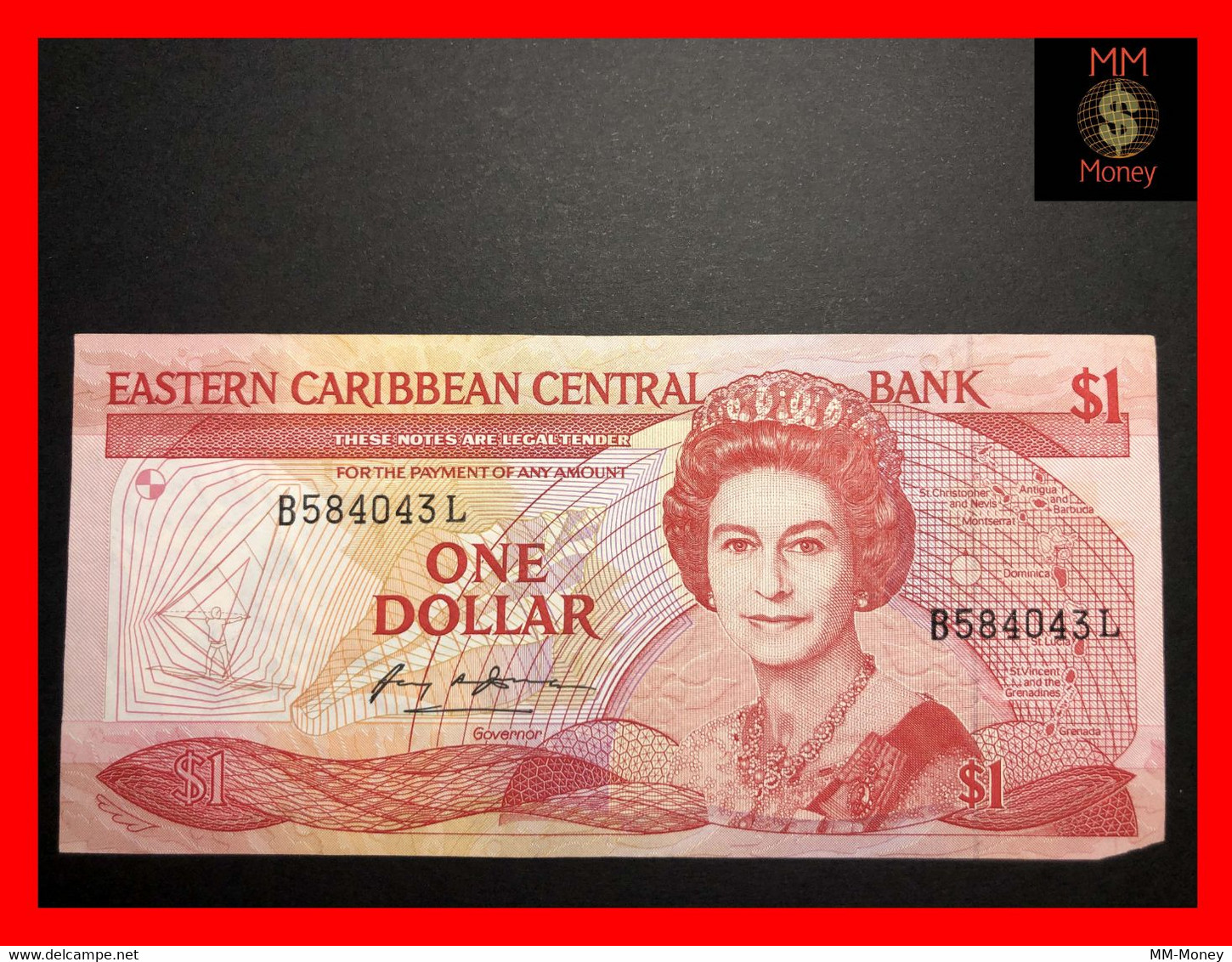 East - Eastern Caribbean 1 $  1986 P. 17  *L*   "ST. Lucia"   Missing Corner  VF \ XF - Caraïbes Orientales