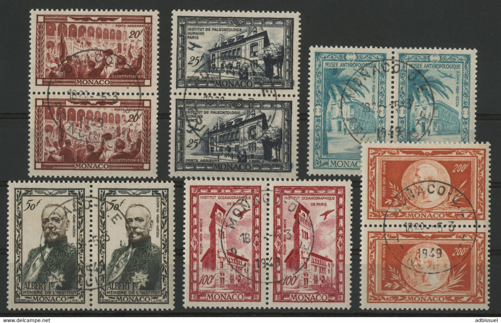 MONACO POSTE AERIENNE PAIRES Des N° 36 + 37 + 38 + 39 + 40 + 41 Cote 72 € Oblitérés. TB - Airmail