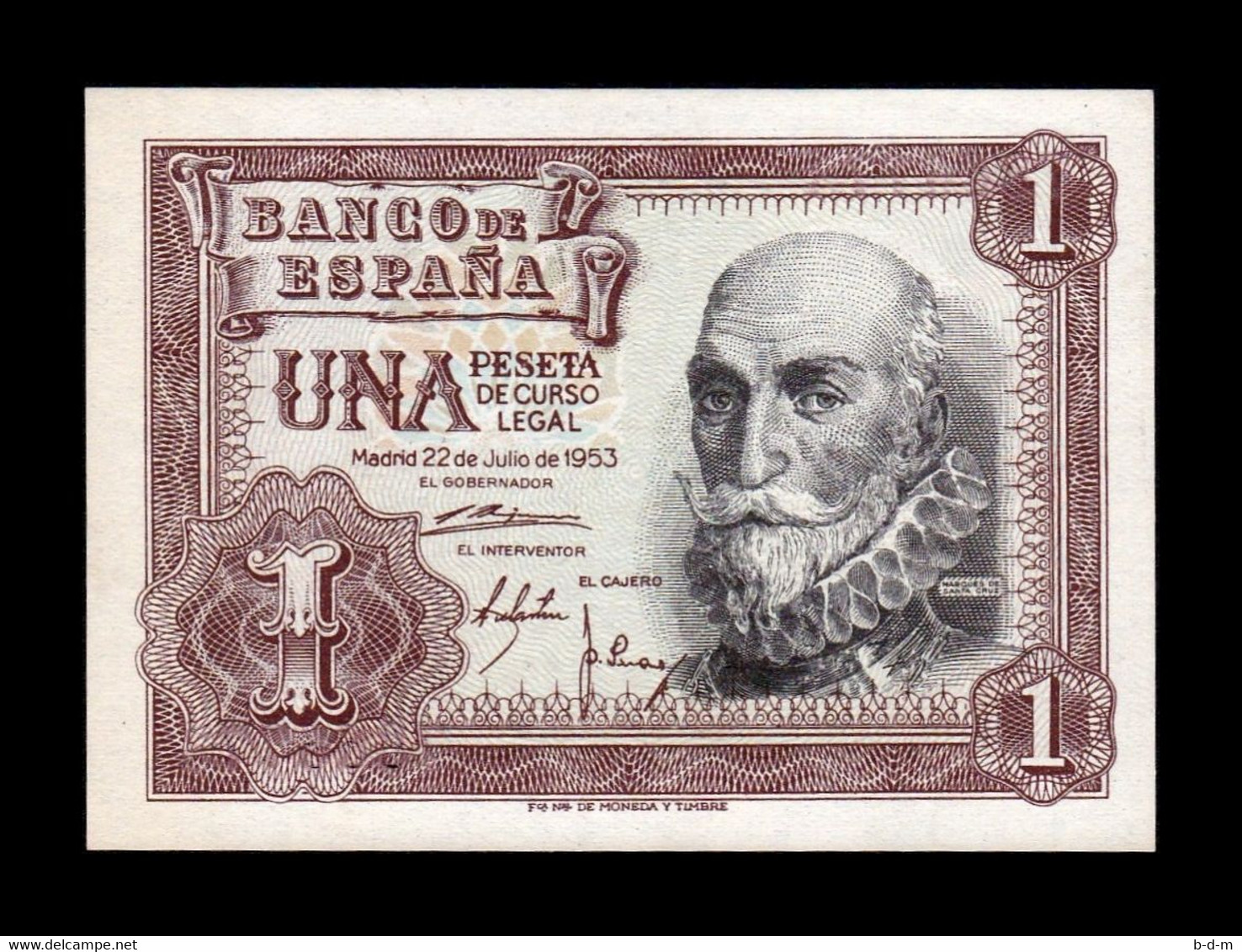 España Spain 1 Peseta M. De Santa Cruz 1953 Pick 144 Sin Serie SC- AUNC - 1-2 Pesetas