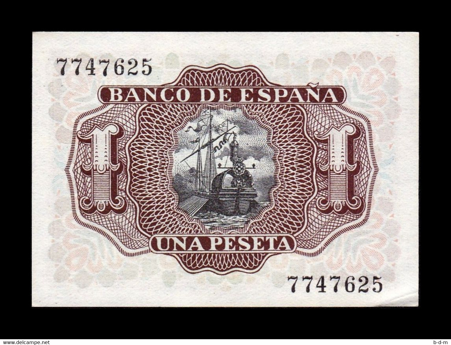 España Spain 1 Peseta M. De Santa Cruz 1953 Pick 144 Sin Serie SC- AUNC - 1-2 Pesetas