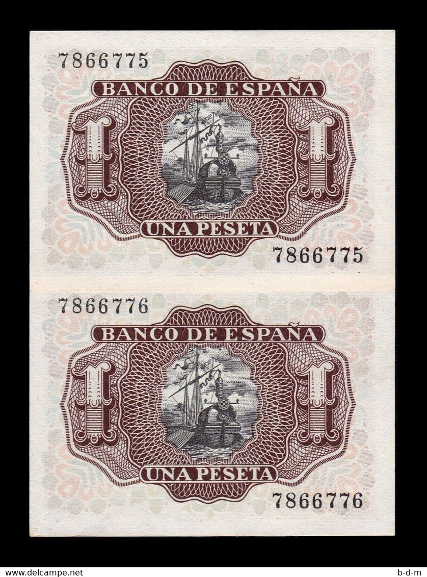 España Pareja 1 Peseta M. De Santa Cruz 1953 Pick 144 Sin Serie SC- AUNC - 1-2 Pesetas