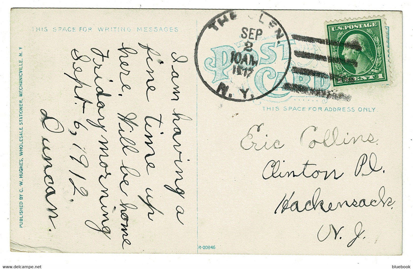 Ref 1442 - 1917 USA Postcard - Friends Lake Adirondack Mts - The Glen New York Postmark - Adirondack