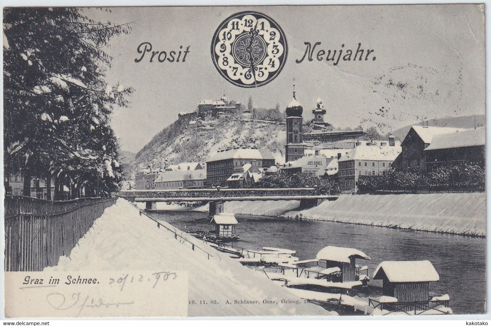 GRAZ - PROSIT NEUJAHR , Austria , Old Postcard , Travelled - Graz