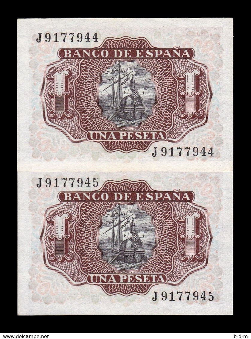 España Pareja 1 Peseta M. De Santa Cruz 1953 Pick 144 Serie J SC- AUNC - 1-2 Pesetas