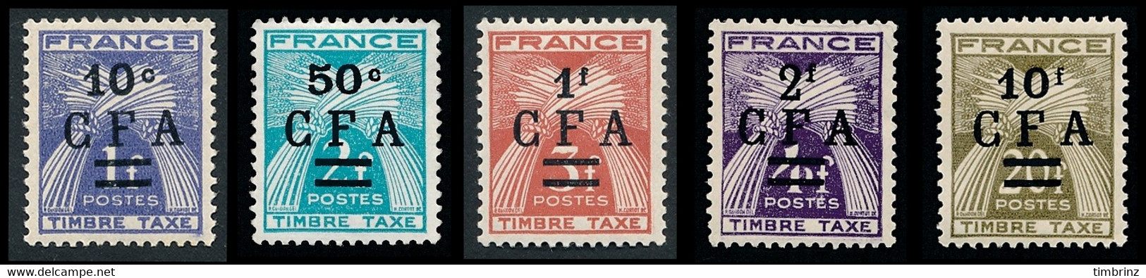 REUNION 1949-50 - Yv. Taxe 36 37 38 39 Et 42 NEUF   Cote= 3,75 EUR - Type Gerbes. TIMBRE-TAXE (5 Val.)  ..Réf.FRA29166 - Timbres-taxe