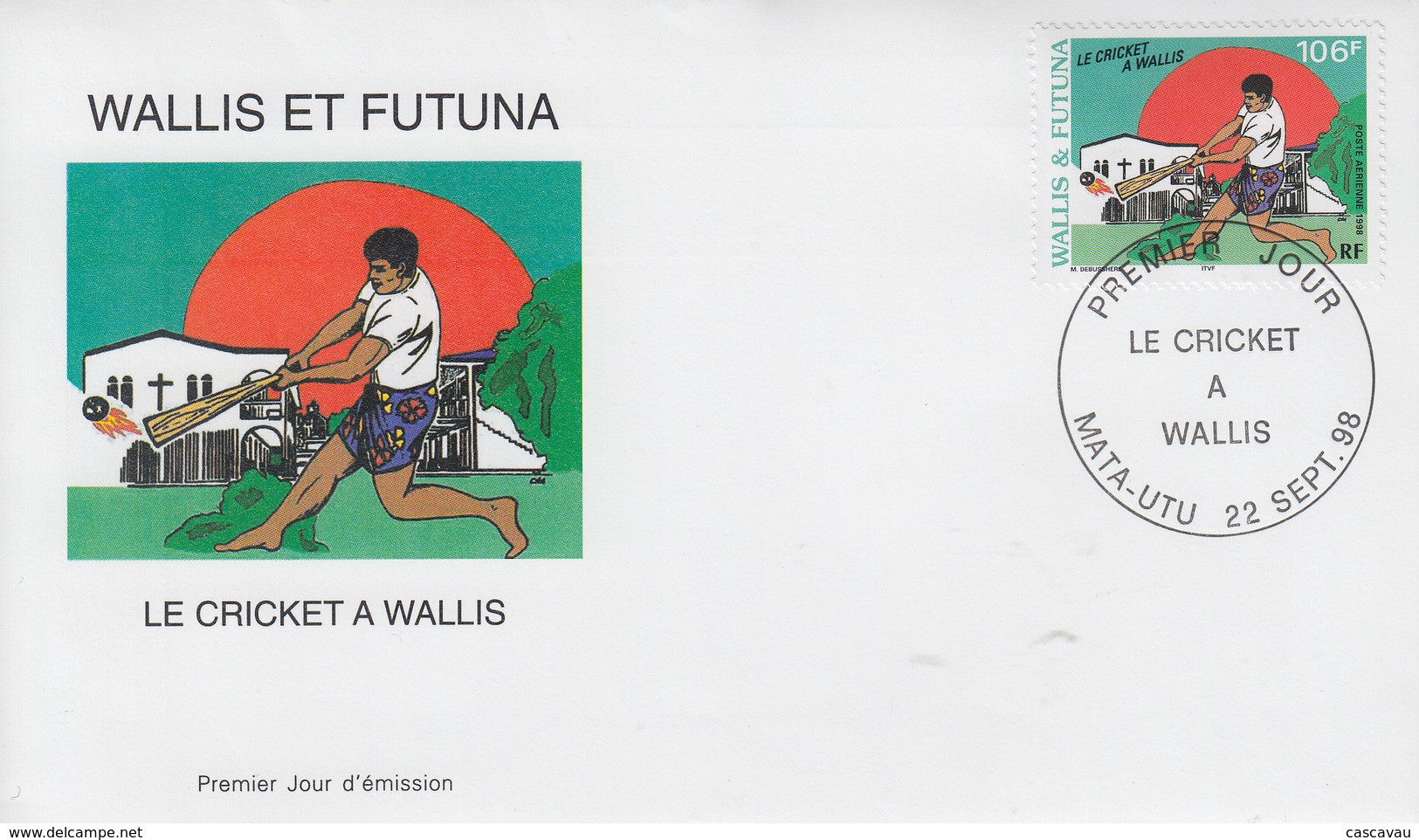 Enveloppe  FDC  1er  Jour    WALLIS  ET  FUTUNA   Le   Cricket  à  WALLIS   1998 - Cricket