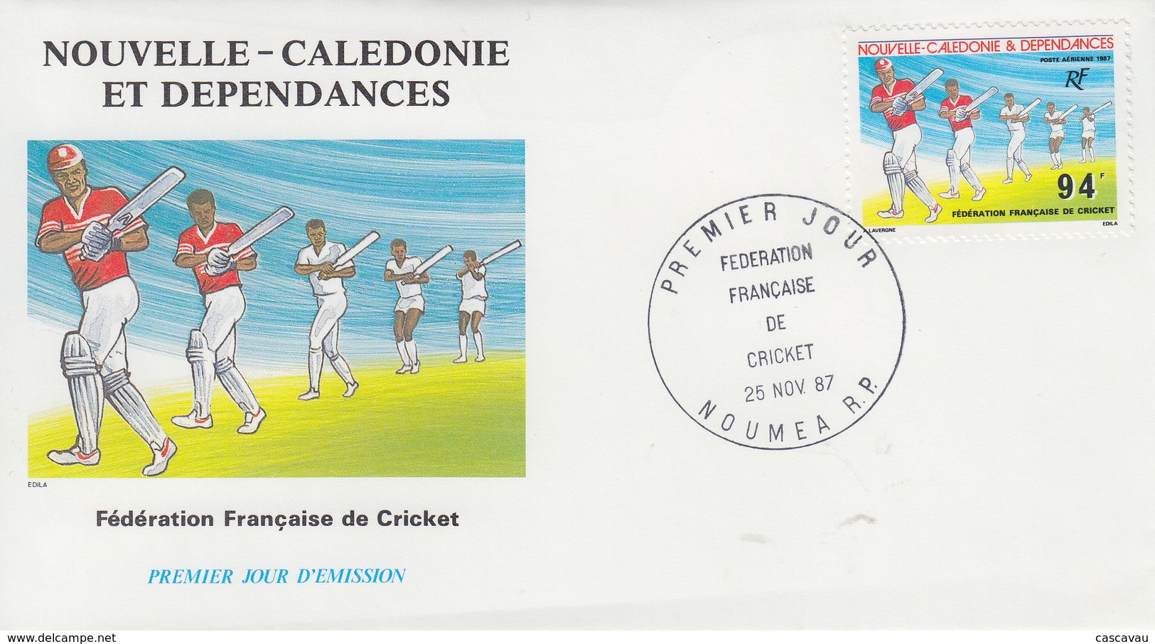 Enveloppe  FDC  1er  Jour    NOUVELLE   CALEDONIE   Fédération  Française  De  CRICKET   1987 - Cricket