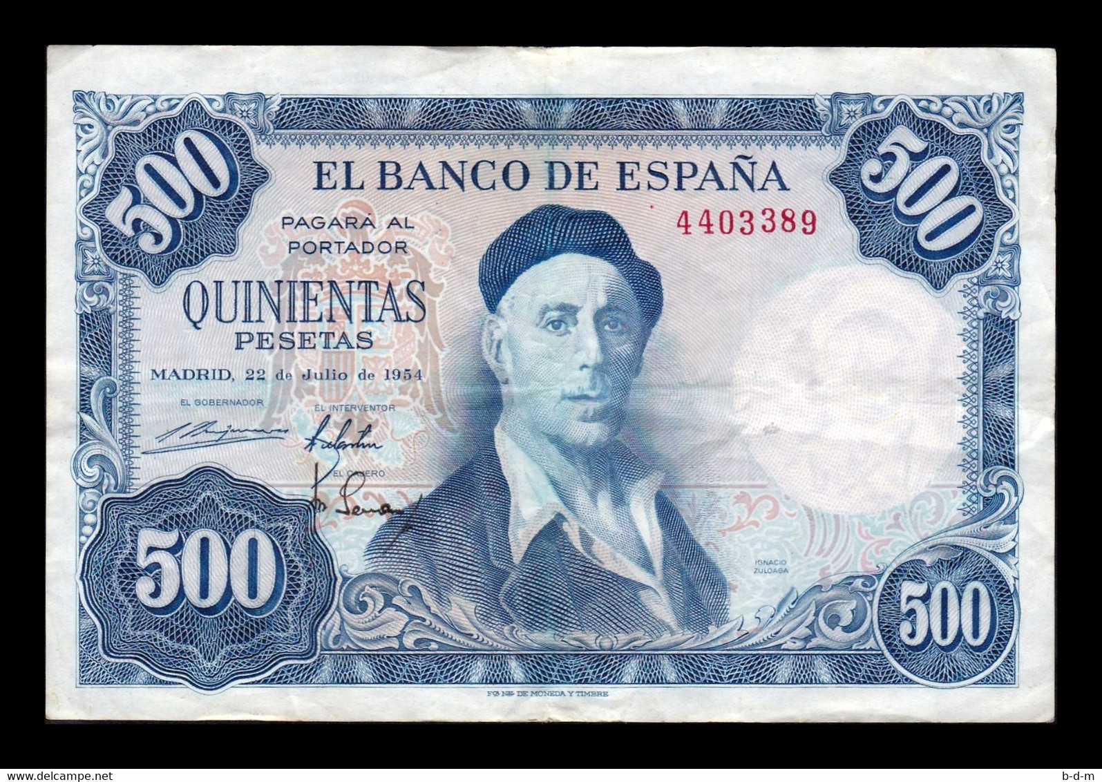 España Spain 500 Pesetas Ignacio Zuloaga 1954 Pick 148 Sin Serie MBC VF - 500 Pesetas