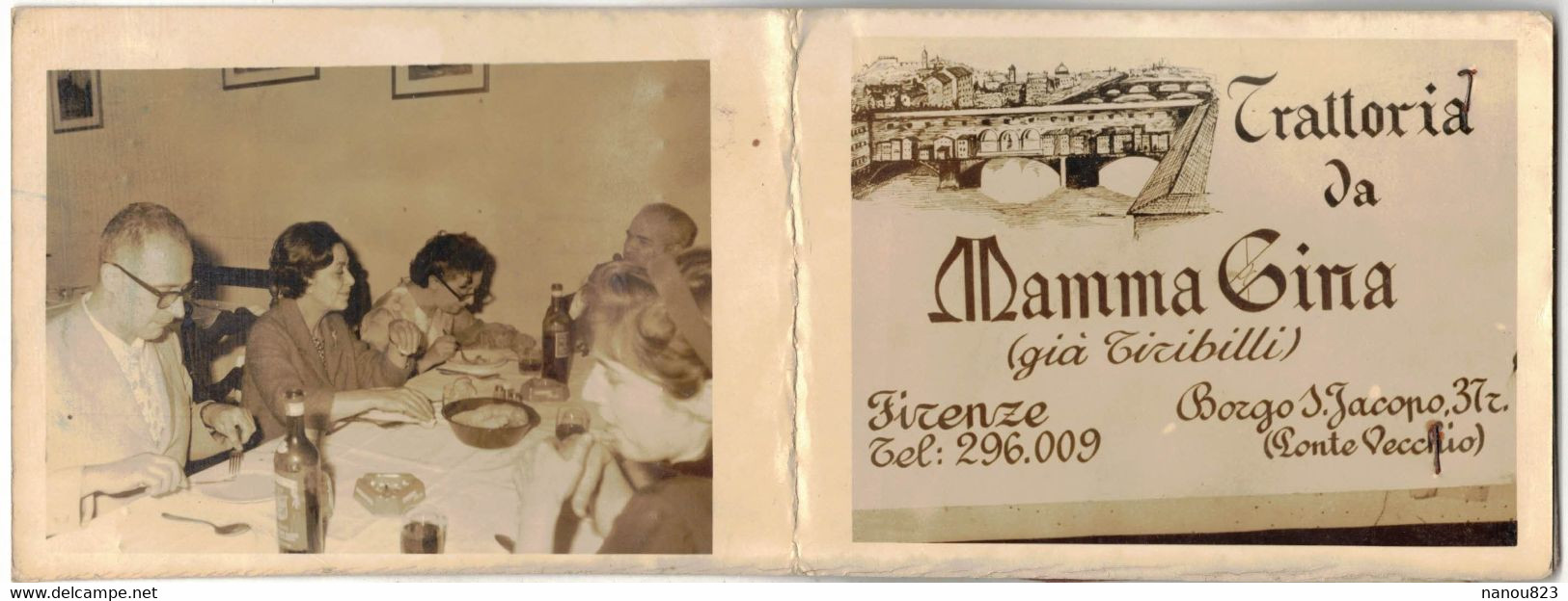 SOUVENIR PUBLICITAIRE BOÎTE A ALLUMETTES DEDICACE INTERIEURE TYPE ETUI PHOTO VERITABLE FIRENZE PONTE VECCHIO RESTAURANT - Advertising Items