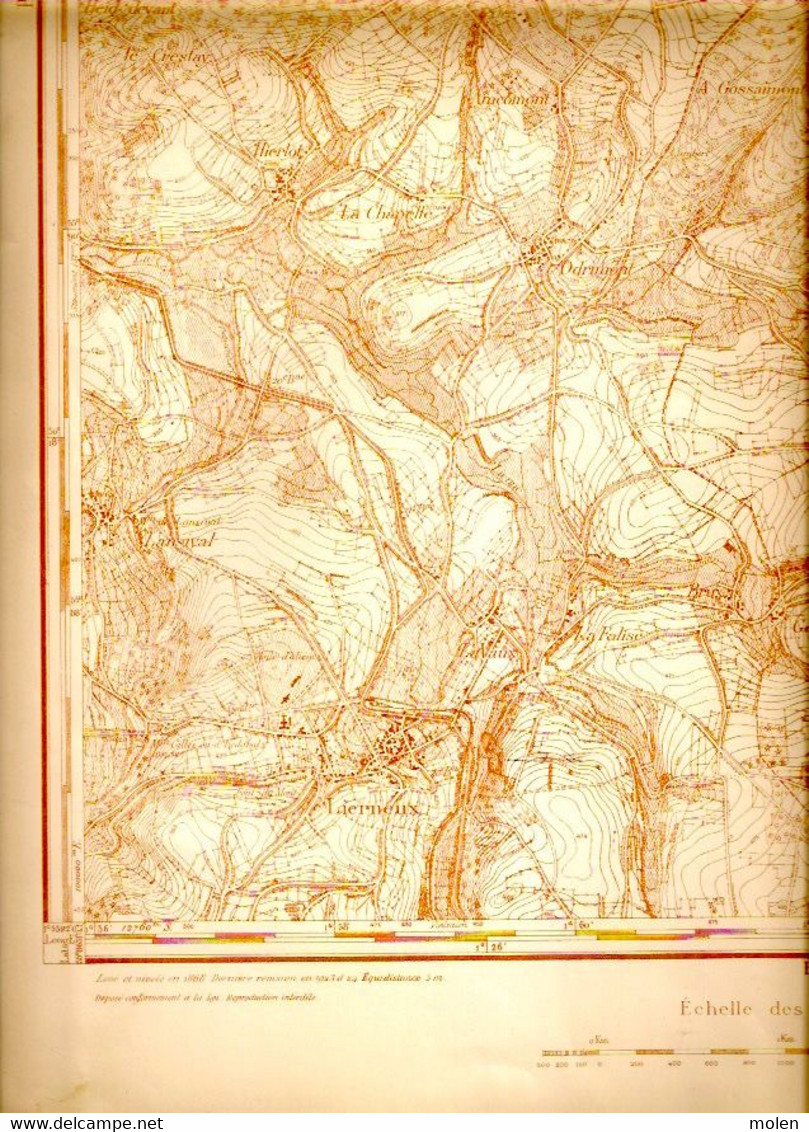 Mesuré 1868 LIERNEUX CARTE ETAT MAJOR 55/4 ODRIMONT ARBREFONTAINE MENIL GORONNE FOSSE BERGEVAL BASSE-BODEUX HIERLOT S402 - Lierneux