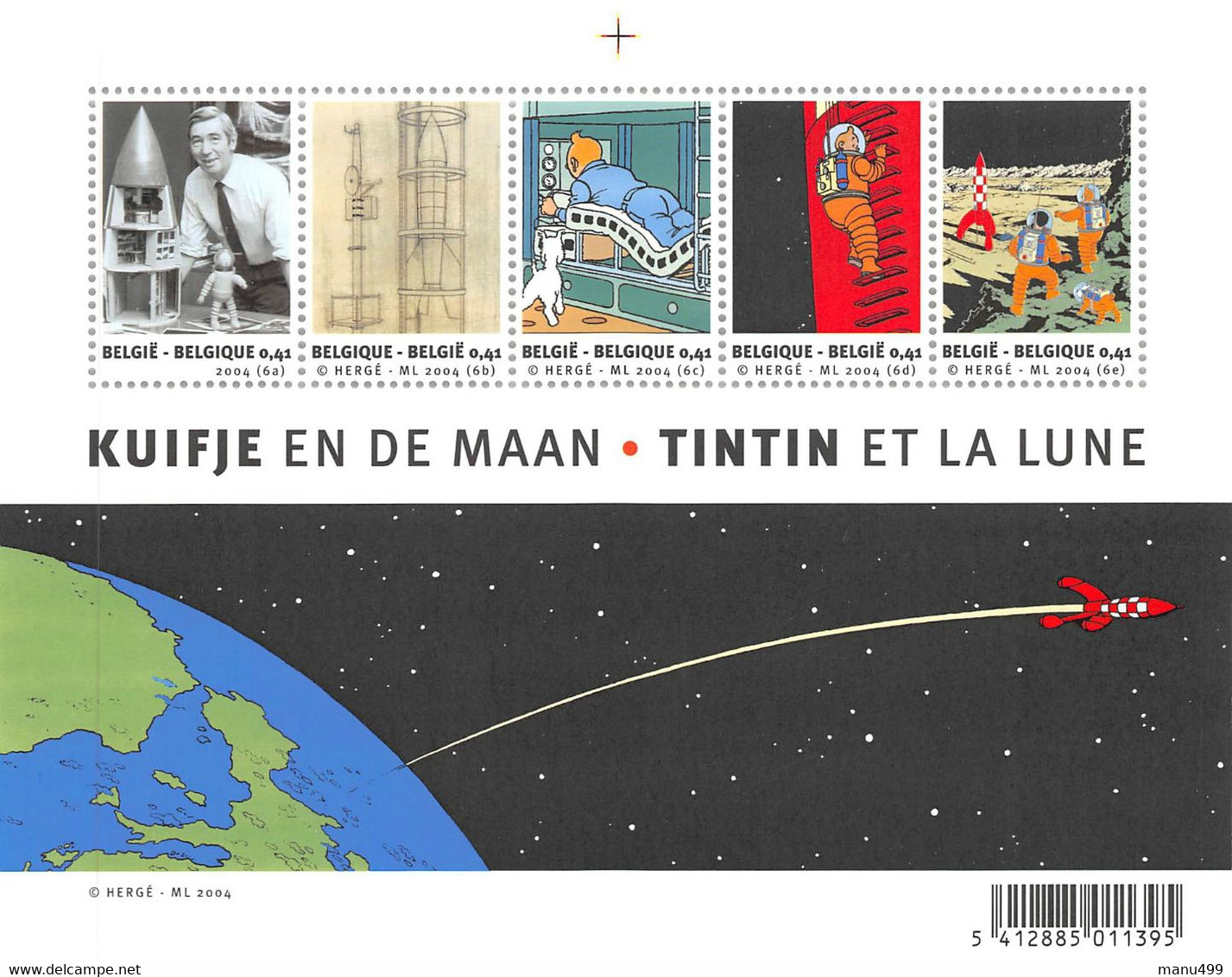 Feuillet Timbre Tintin Et La Lune - Hergé