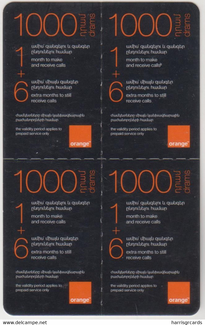 ARMENIA - 1000 Drams - 1 +6 Months , Orange Card Prepaid, Used - Armenien