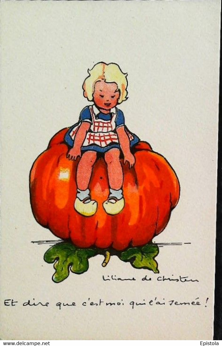 ► Illustatrion Fillette & Citrouille Par Liliane Christen Vers 1900 - Girl Pumpkin Halloween - Imp. Art Belcourt Lyon - Halloween