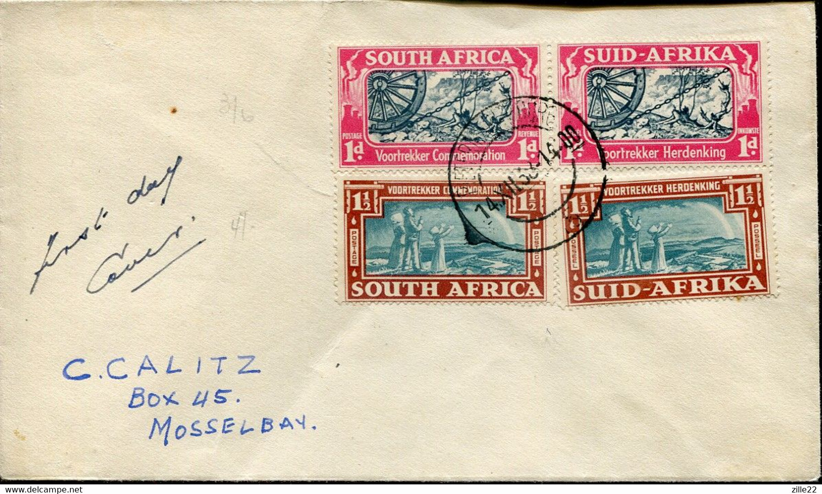 South Africa Südafrika Mi# 127-30 Used On Letter -  Voortrekker Monument Memorial Fundraising - FDC