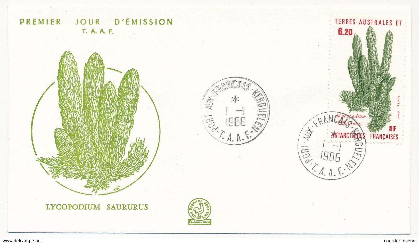 TAAF - Enveloppe FDC - 6,20 Lycopodium Saururus - Port Aux Français Kerguelen - 1/01/1986 - FDC