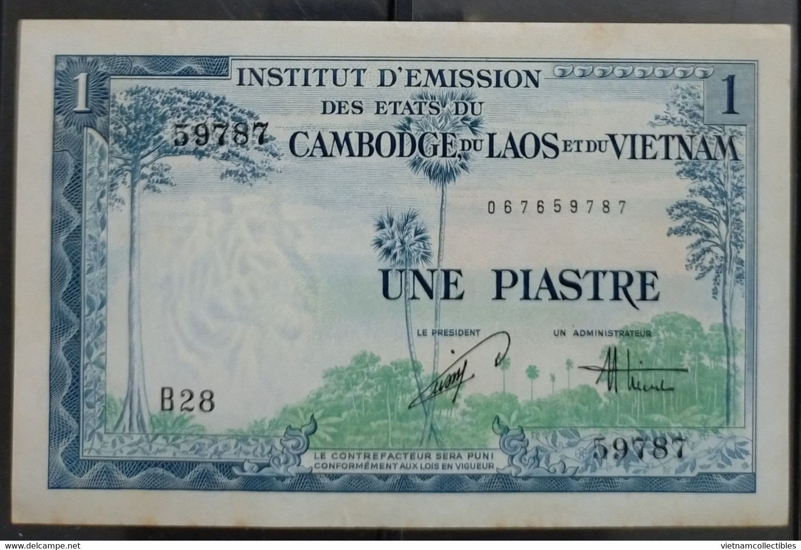 Indochine Indochina Vietnam Viet Nam Laos Cambodia 1 Piastre UNC Banknote Note 1954 - P#105 / 2 Photo - Indochina