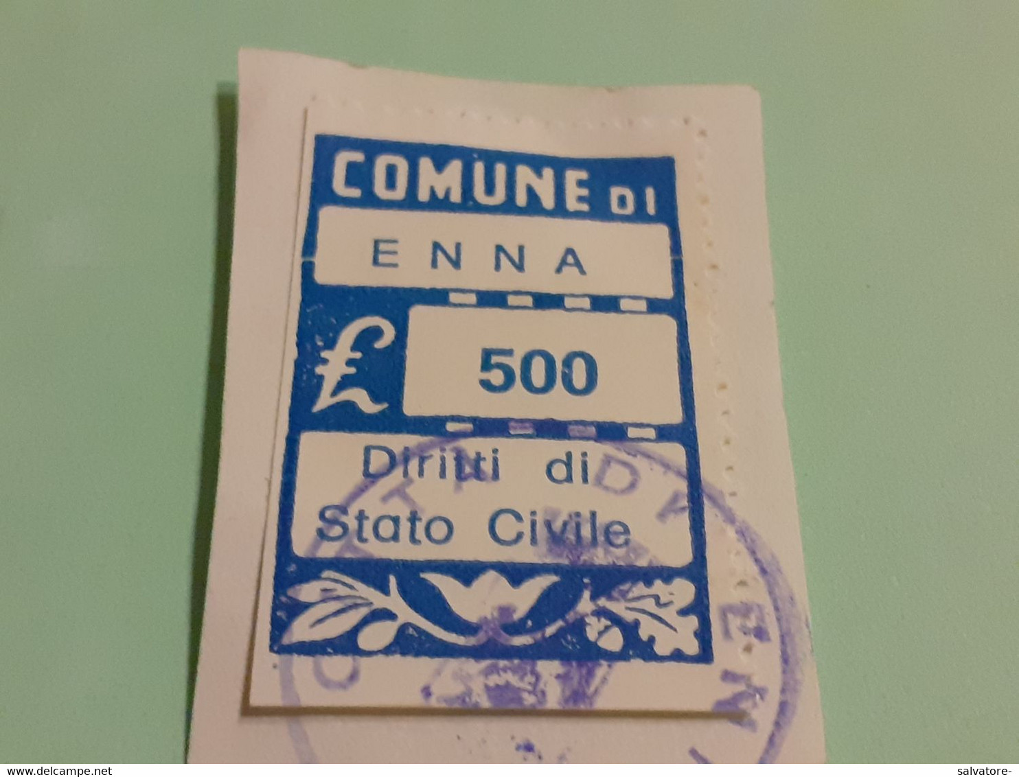 MARCA DA BOLLO DIRITTI DI STATO CIVILE COMUNE DI ENNA LIRE 500 - Revenue Stamps