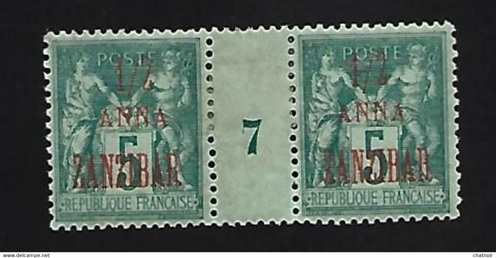 Type Sage 5c Vert   Millesime  7   Surch  1/2 Anna ZANZIBAR  / Trace Charniere - Autres - Afrique